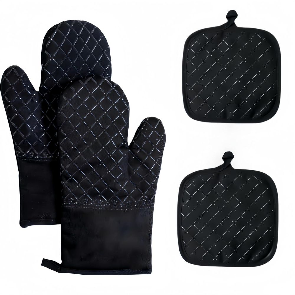 Oven Mitt Silicone - 4-Piece Set, Extended Kitchen Oven Mitts